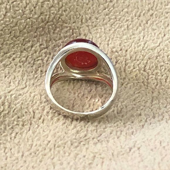 Carnelian Cabochon and Sterling Silver Statement Open Band Ring - Picture 7 of 10